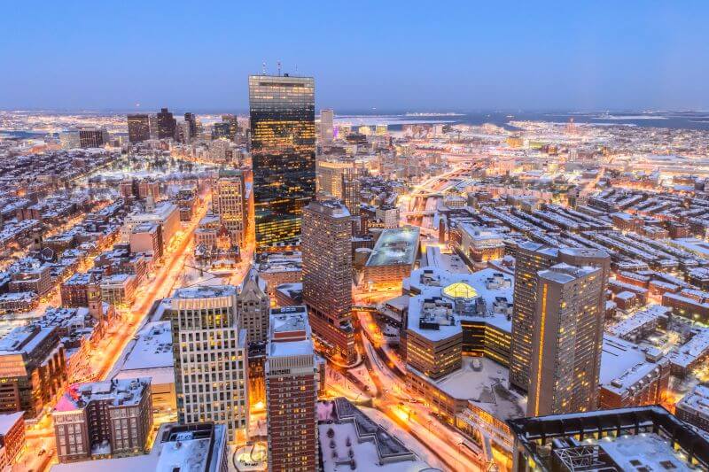 Boston in December with Snow