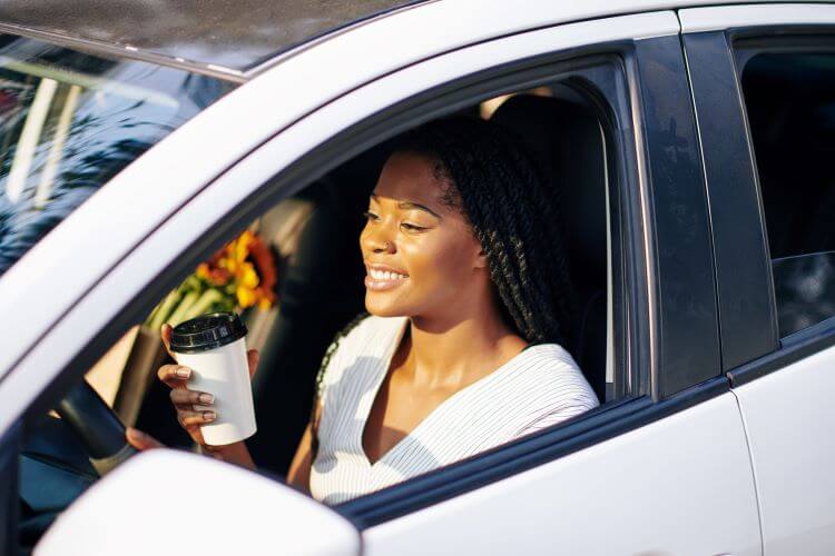 Woman driving to work